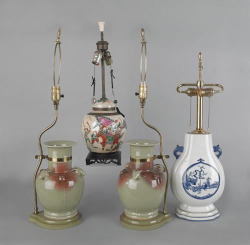 Four Chinese porcelain table lamps.