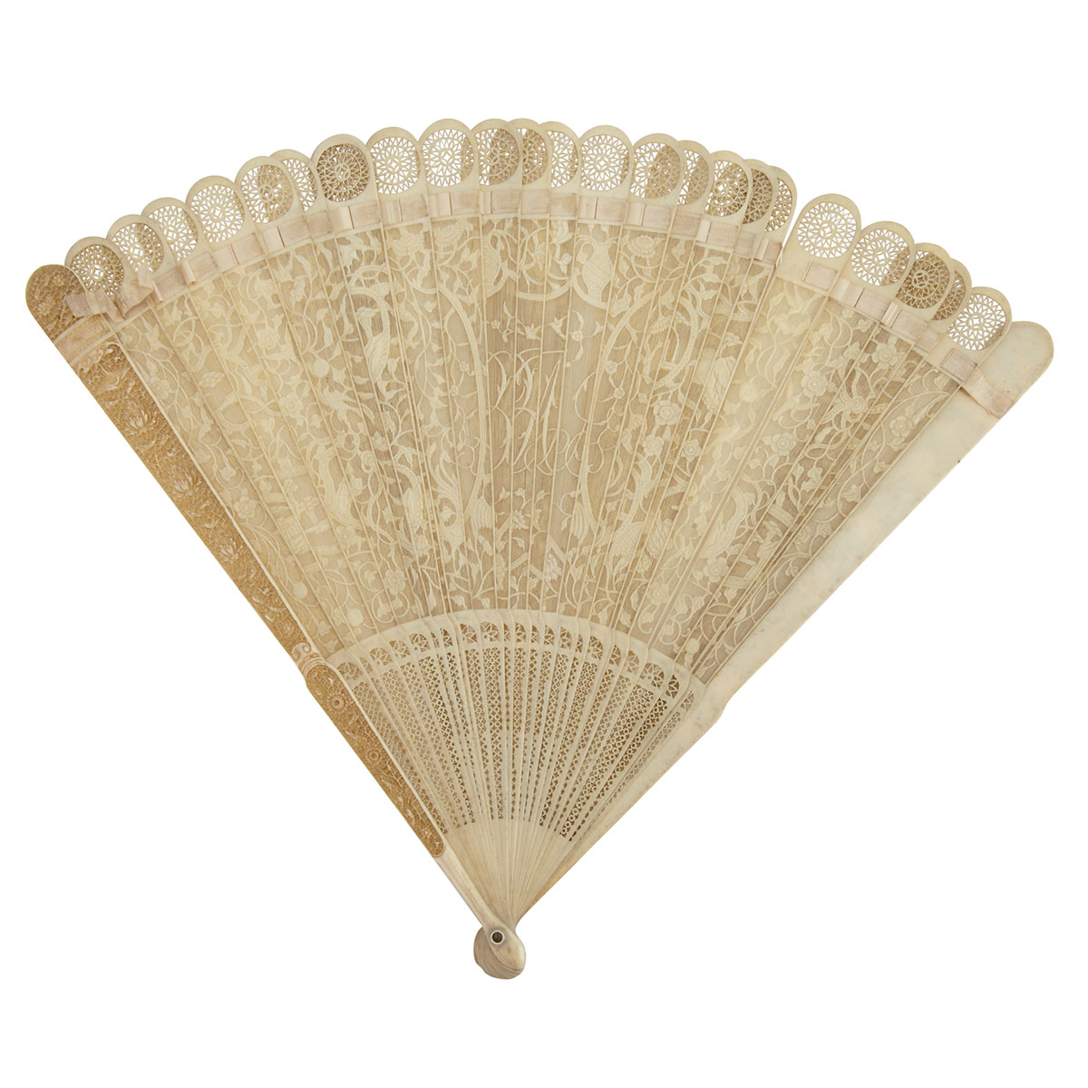 Export Ivory Carved Fan 19th Century