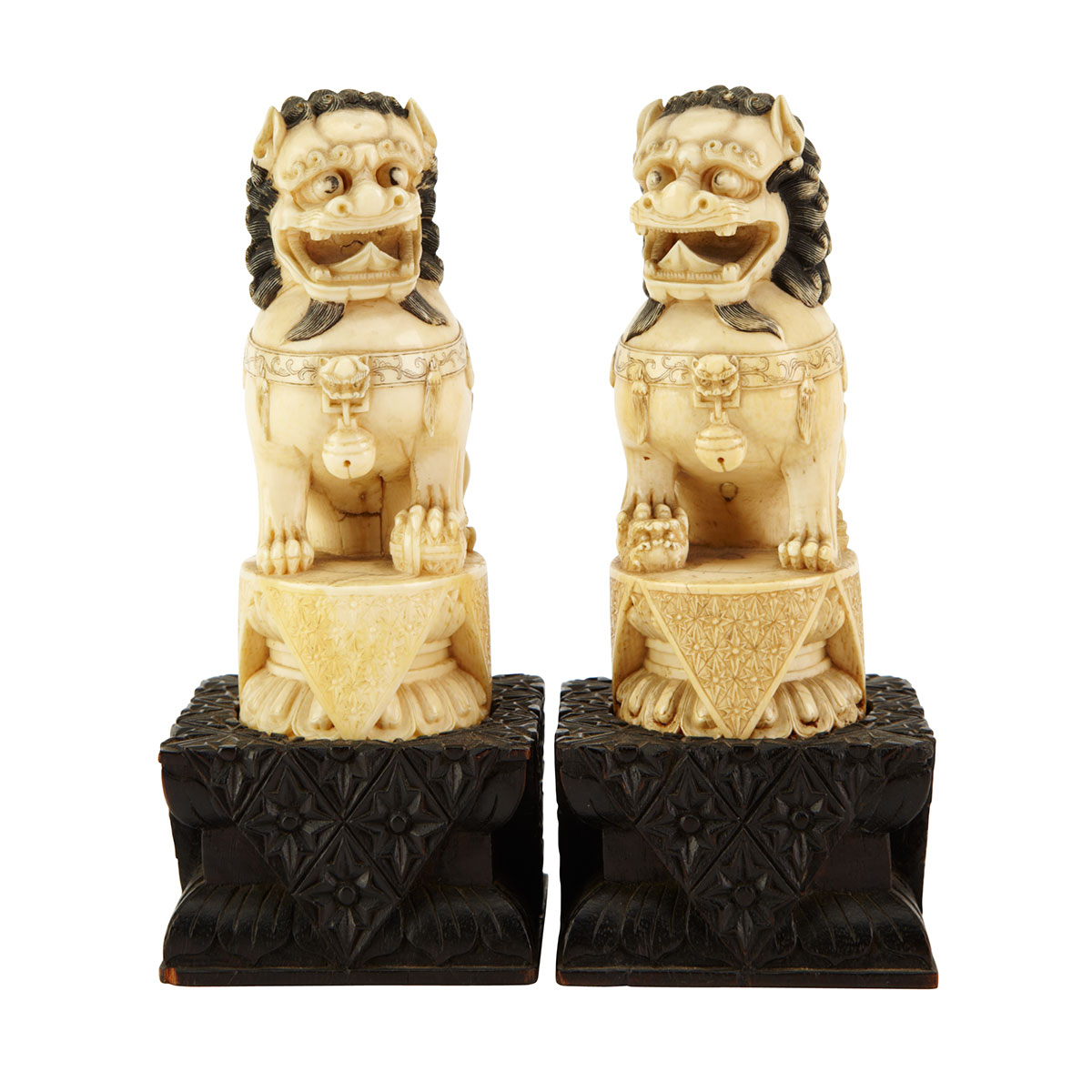 Pair of Ivory Carved Fu-Lions 19th Century