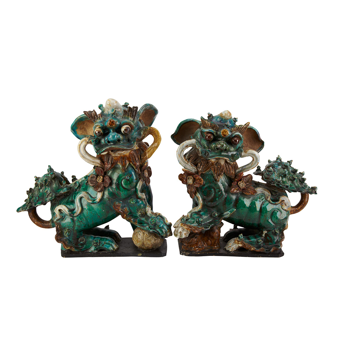 Pair of Green Glazed Fu-Lions 19th