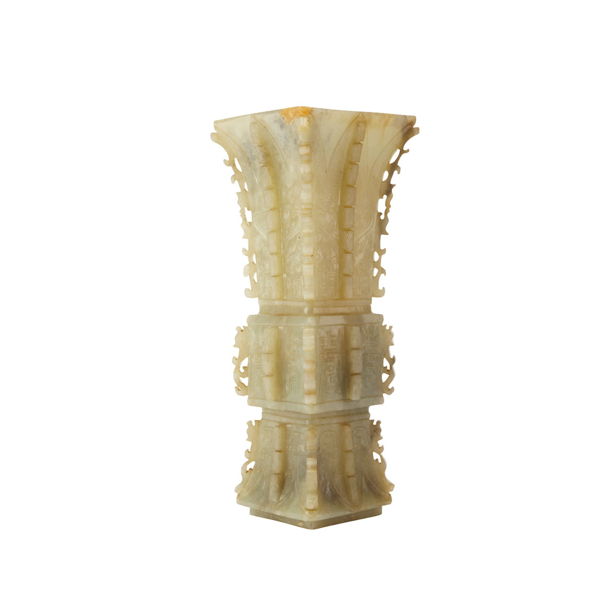Pale Celadon Jade Gu-Shaped Vase