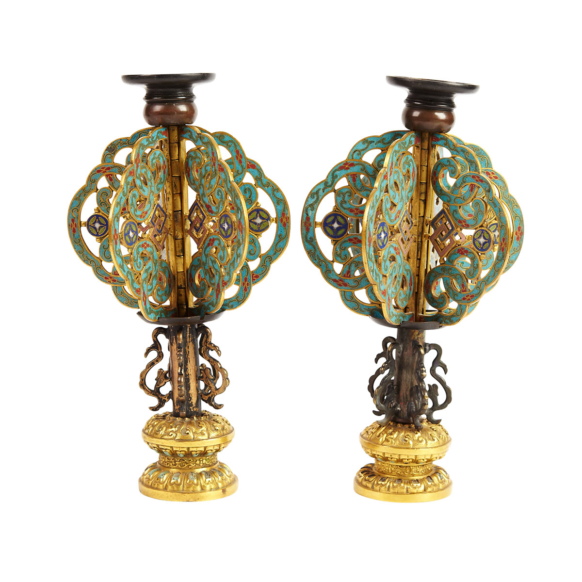 Pair of Cloisonné Enamel Lamp Finials