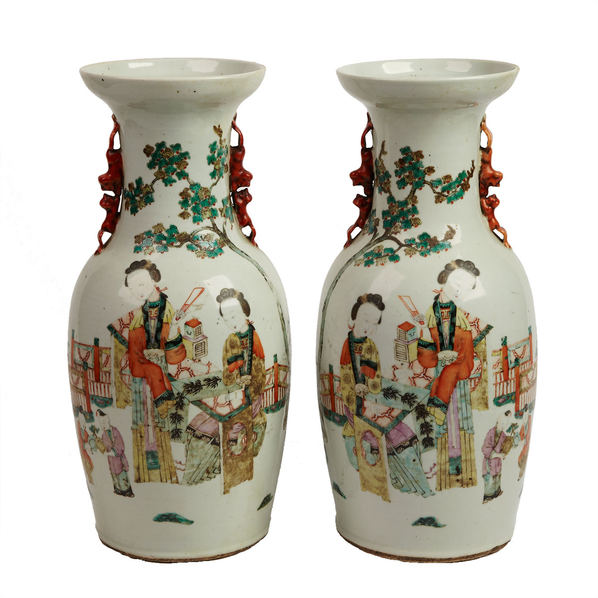 Pair of Famille Verte ??~Ladies??T Vases