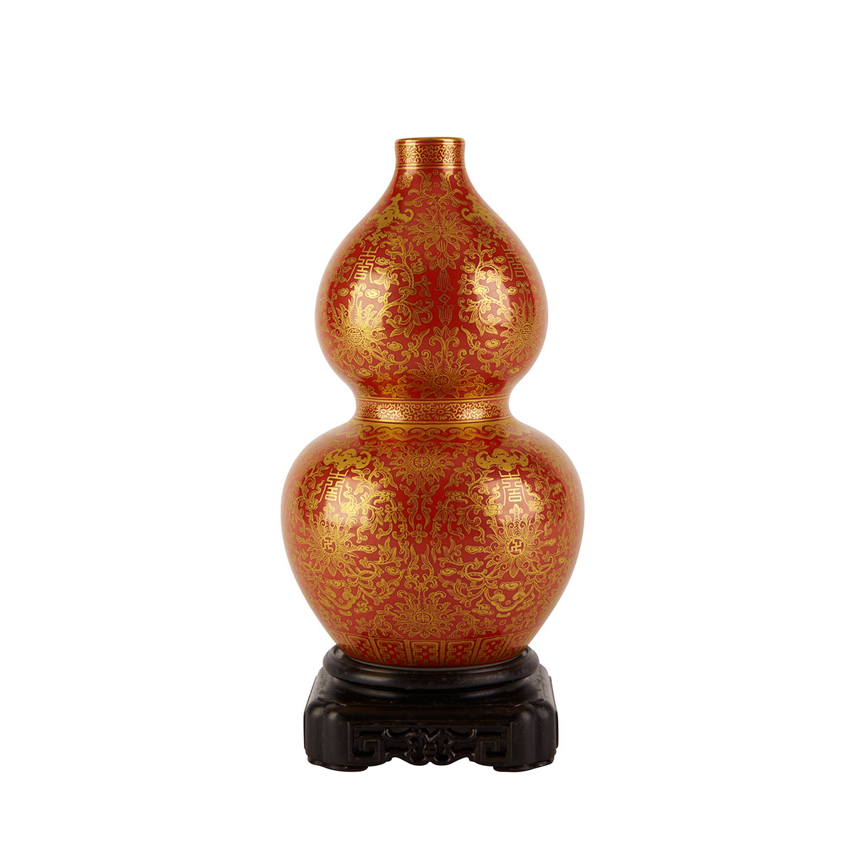 Gilt Decorated Coral Ground Vase