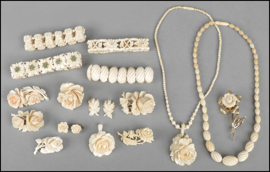 GROUP OF CARVED IVORY AND BONE