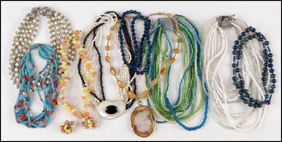 COLLECTION OF BEAD NECKLACES. Semi-precious