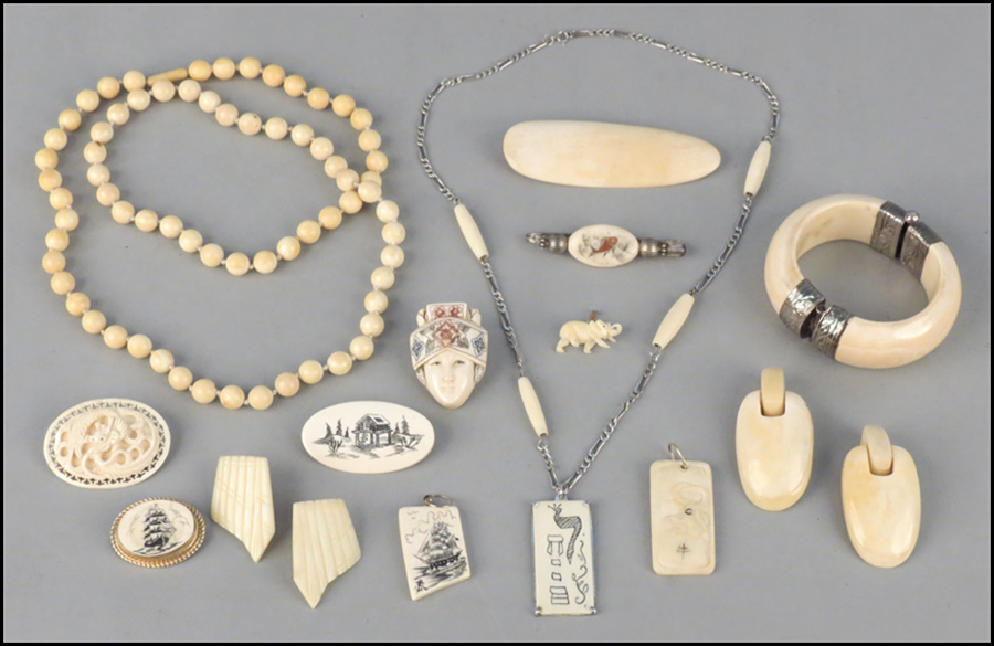 COLLECTION OF CARVED IVORY AND BONE
