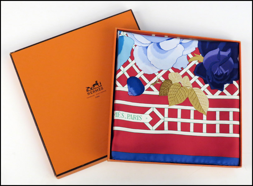 HERMES SILK SCARF. Roseraie with