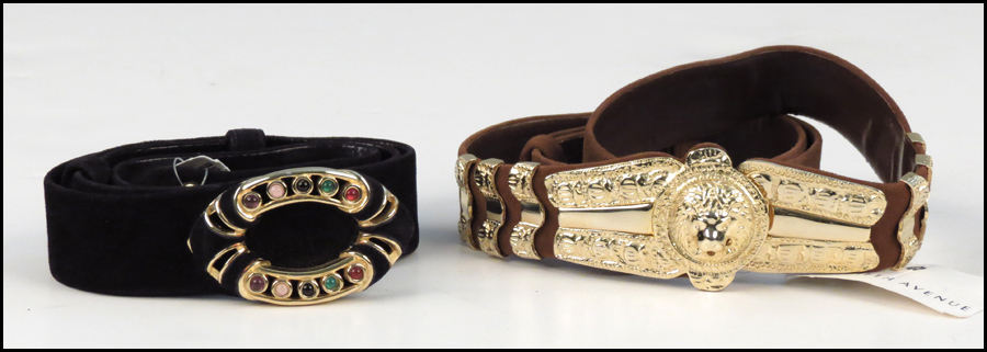 TWO JUDITH LEIBER SUEDE BELTS.