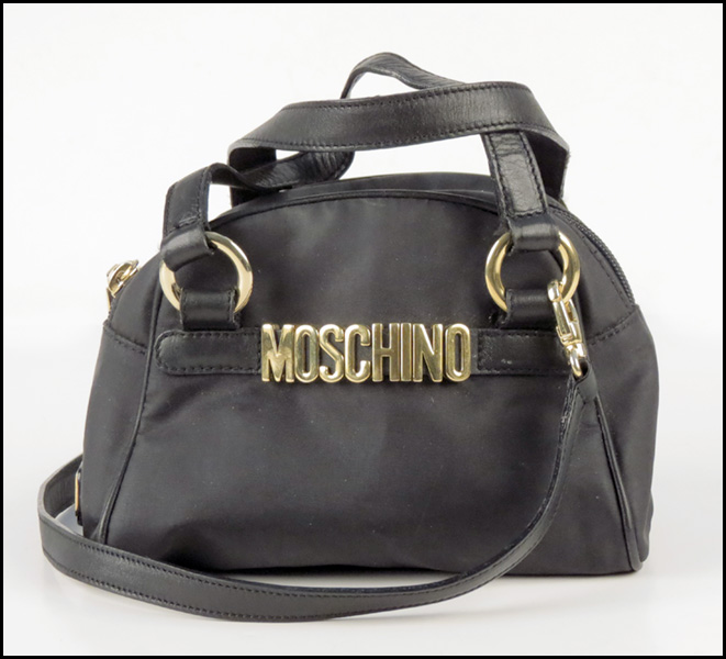 MOSCHINO BLACK NYLON AND LEATHER