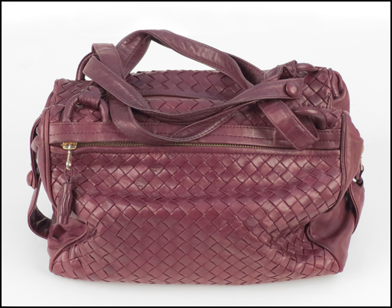 BOTTEGA VENETA MAROON WOVEN LEATHER