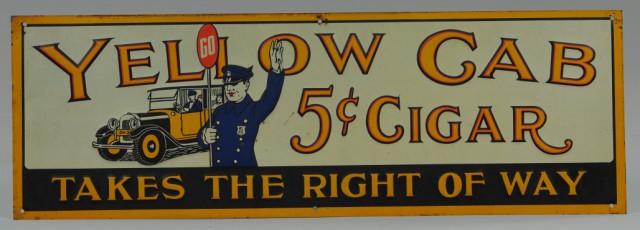 YELLOW CAB CIGAR SIGN Embossed 1770a7