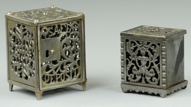 TWO SCROLLWORK SAFE BANKS Includes