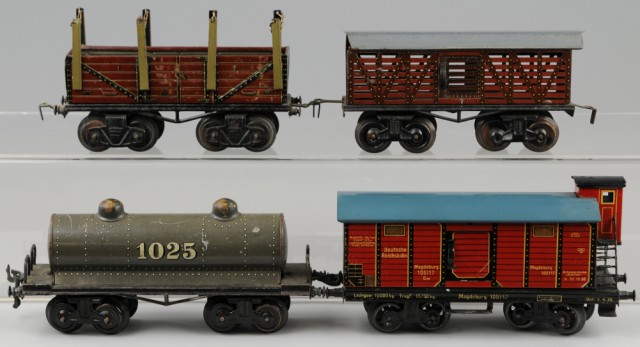 FOUR BING FREIGHT CARS O gauge lithographed