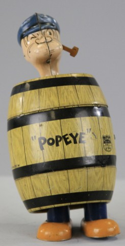 POPEYE IN BARREL Chein lithographed