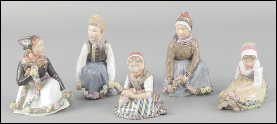 FIVE ROYAL COPENHAGEN PORCELAIN FIGURES.