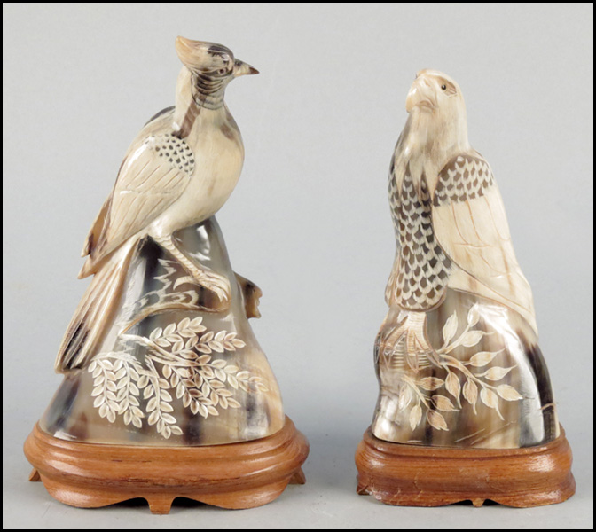 TWO CARVED HORN BIRD COMPOSITIONS  1774d7