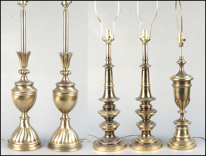 TWO PAIRS OF BRASS TABLE LAMPS.