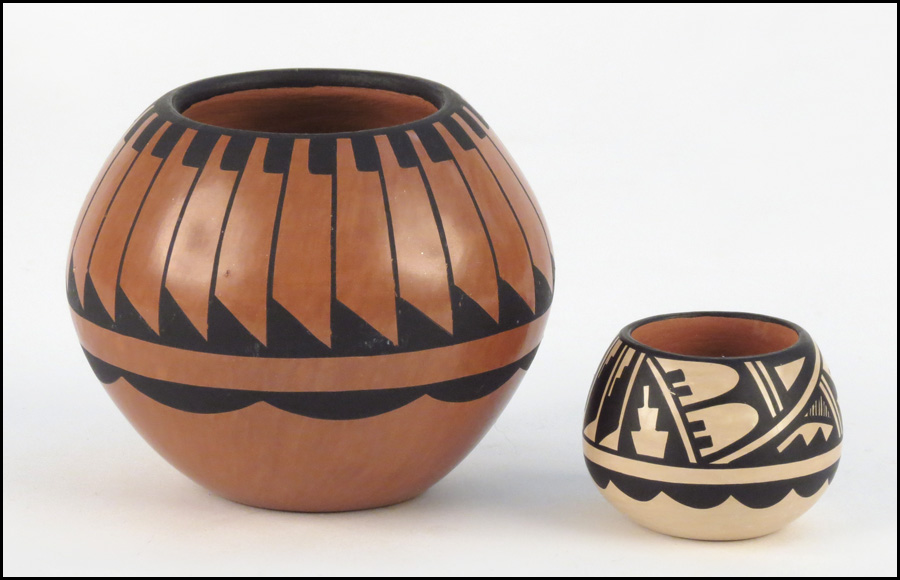 SMALL JEMEZ PUEBLO POTS TWO. Signed