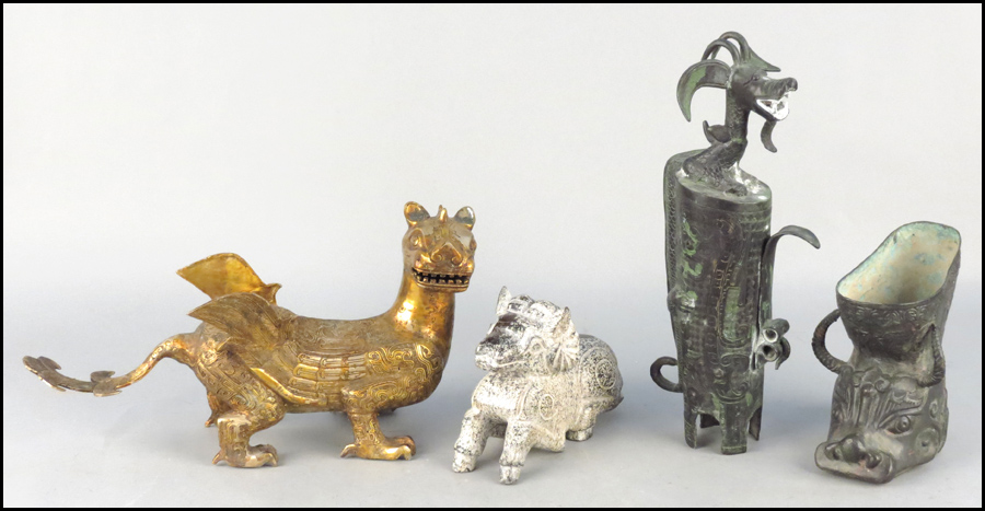 THREE PATINATED METAL MYTHICAL