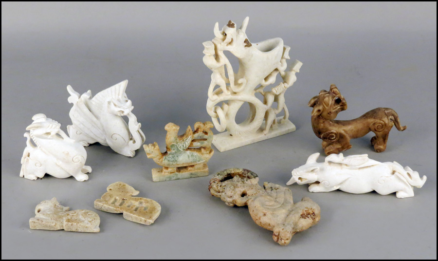 COLLECTION OF CARVED STONE MYTHICAL