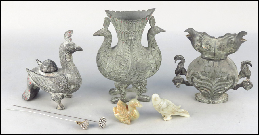 COLLECTION OF THREE BIRD FORM VESSELS.