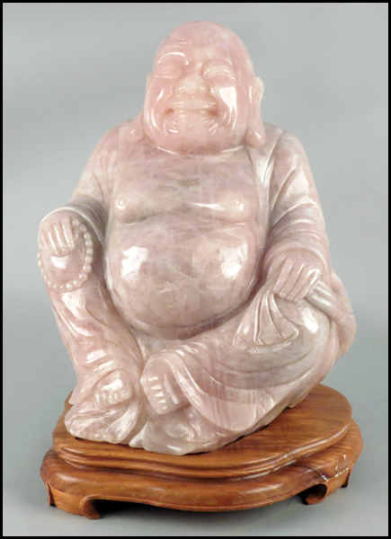 CHINESE CARVED ROSE QUARTZ BUDDHA  1775b9