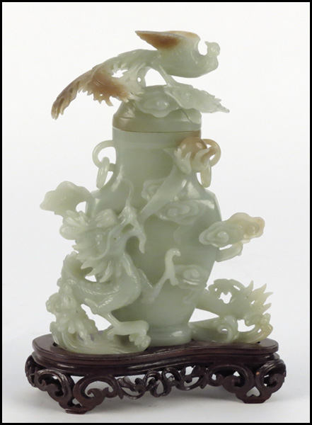 CHINESE CARVED JADE COVERED JAR  1775c2