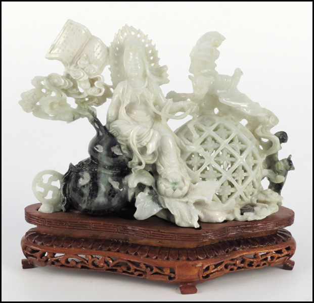 CHINESE CARVED JADE QUAN YIN WITH 1775c1