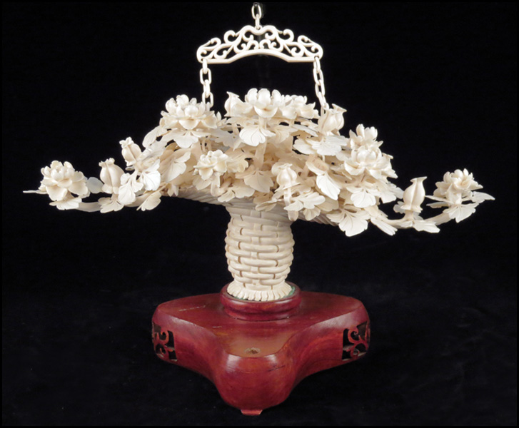 CHINESE CARVED IVORY FLORAL GROUP