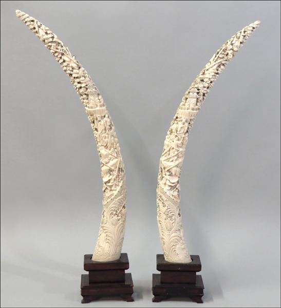 PAIR OF CHINESE CARVED IVORY TUSKS  1775c8