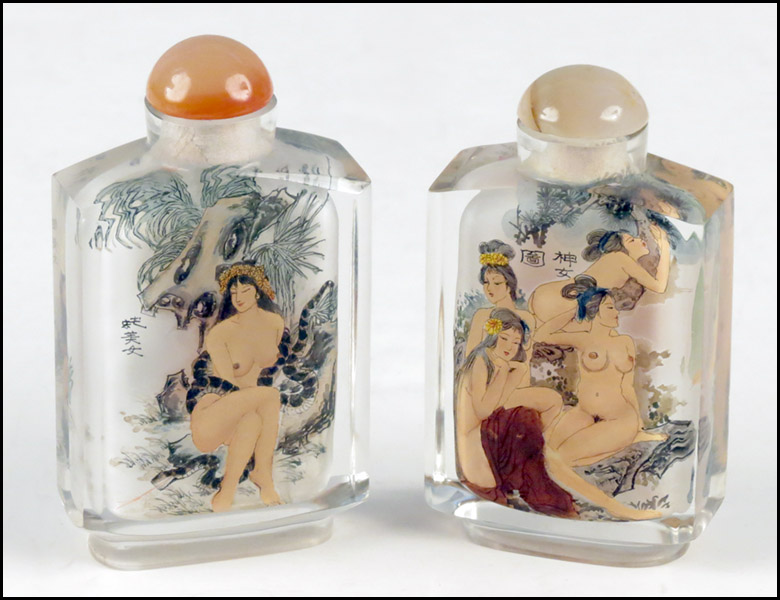 TWO REVERSE PAINTED SNUFF BOTTLES.