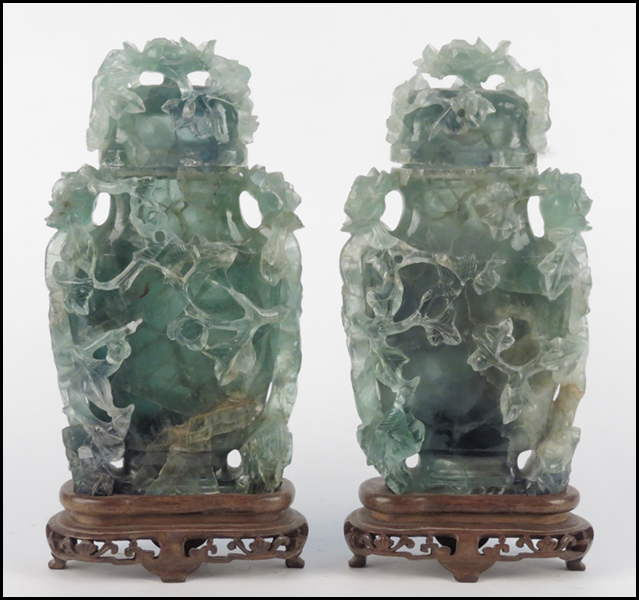 PAIR OF CHINESE CARVED QUARTZ COVERED