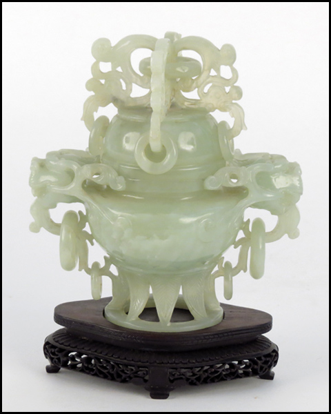 CHINESE CARVED JADE COVERED URN  1775e1