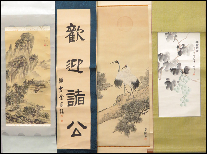 FOUR JAPANESE PAINTED SCROLLS.