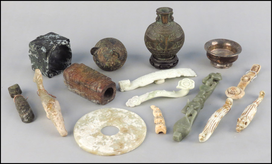 COLLECTION OF CARVED STONE ITEMS.