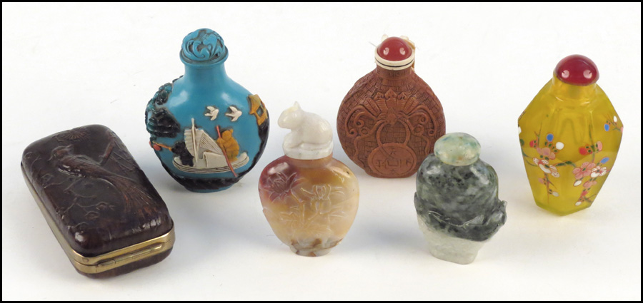 GROUP OF FIVE SNUFF BOTTLES. Together