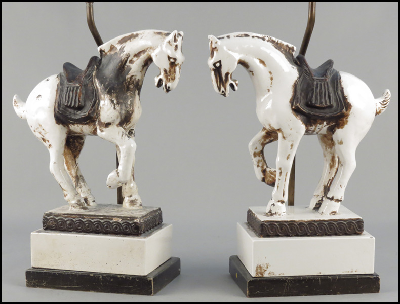 PAIR OF CERAMIC GLAZED HORSES FITTED 17761a