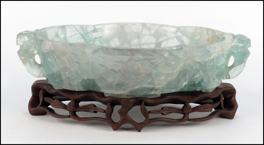 CARVED FLUORITE BOWL ON STAND  177632