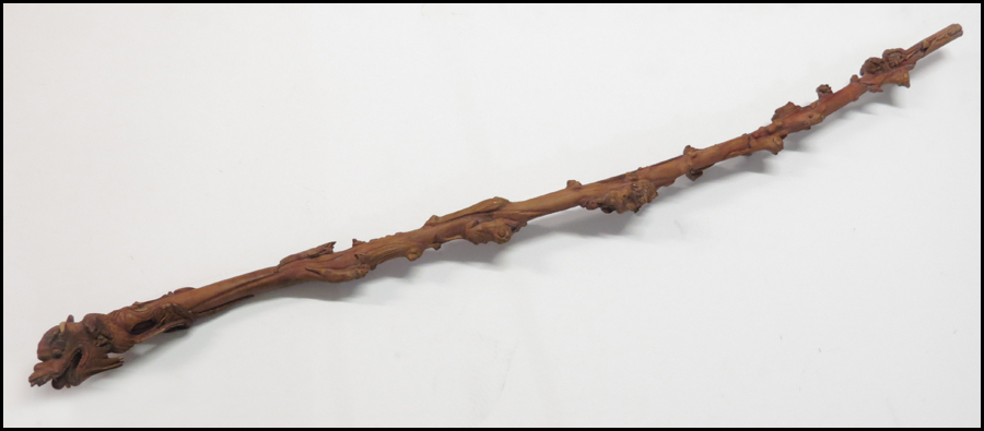 CARVED WOOD DRAGON STAFF. Height: