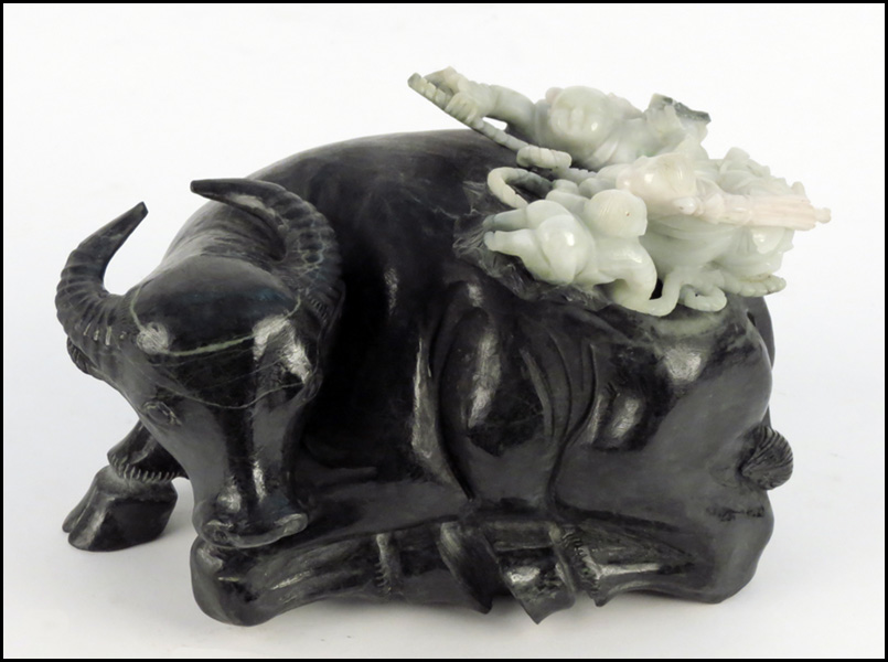 CARVED JADE WATER BUFFALO WITH