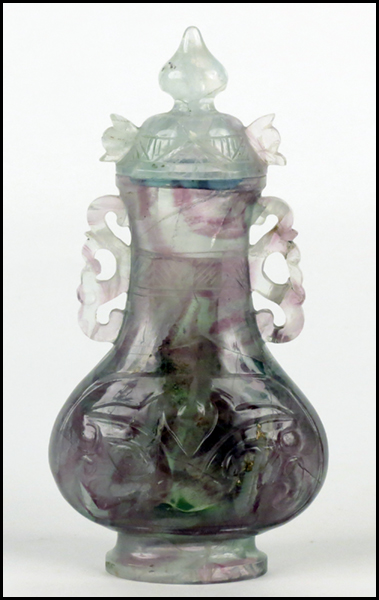 CARVED FLUORITE COVERED URN Height  17763a