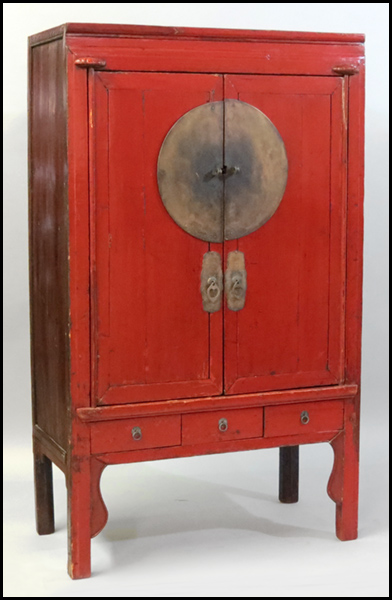 CHINESE PAINTED WOOD CABINET. H: