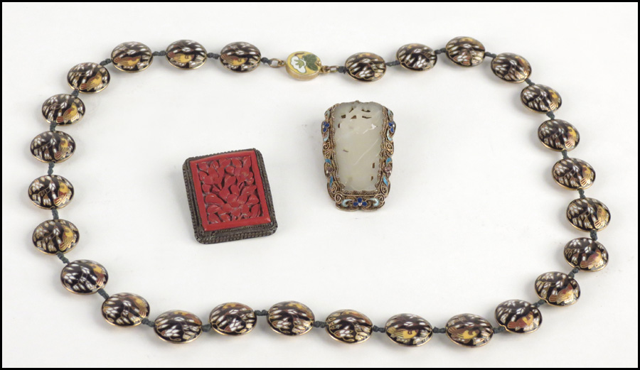 CHINESE SILVER JADE AND ENAMEL