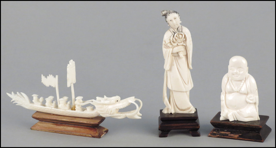 CARVED IVORY BUDDHA. Together with a