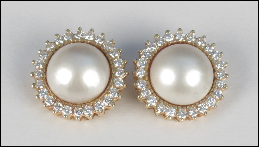 PAIR OF MABE PEARL DIAMOND AND
