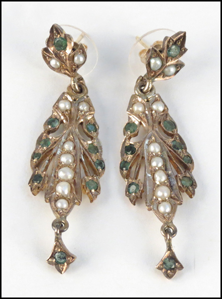 PAIR OF VICTORIAN PEARL AND EMERALD