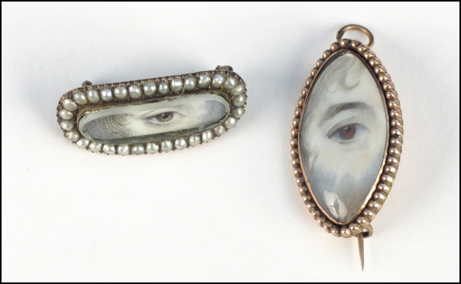 TWO GEORGIAN LOVERS EYE MINIATURES.