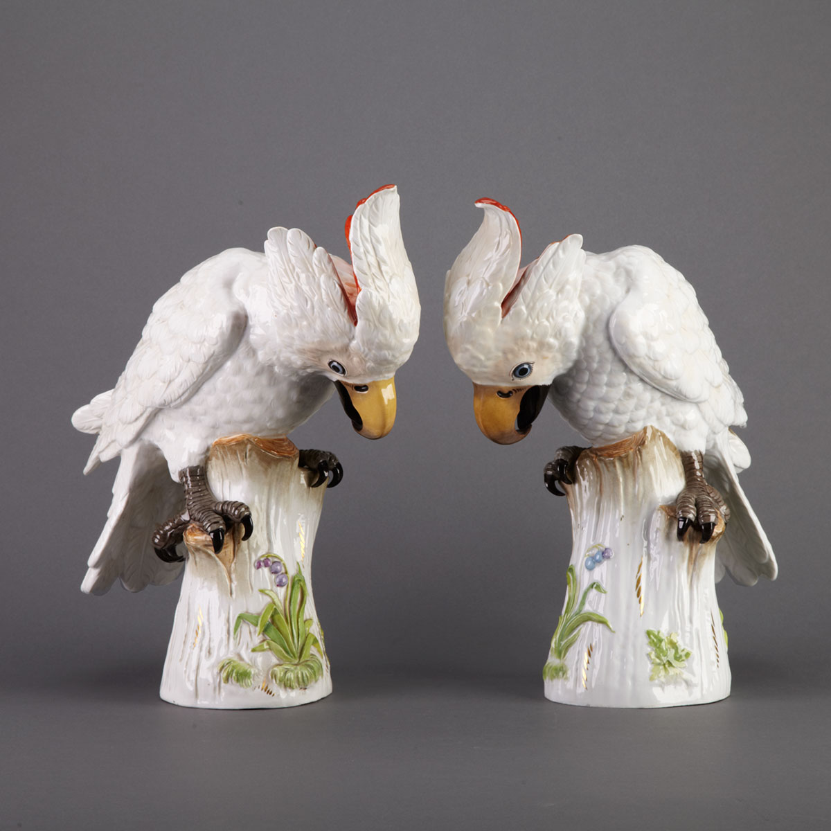 Pair of Meissen Models of Salmon Crested 1777b5