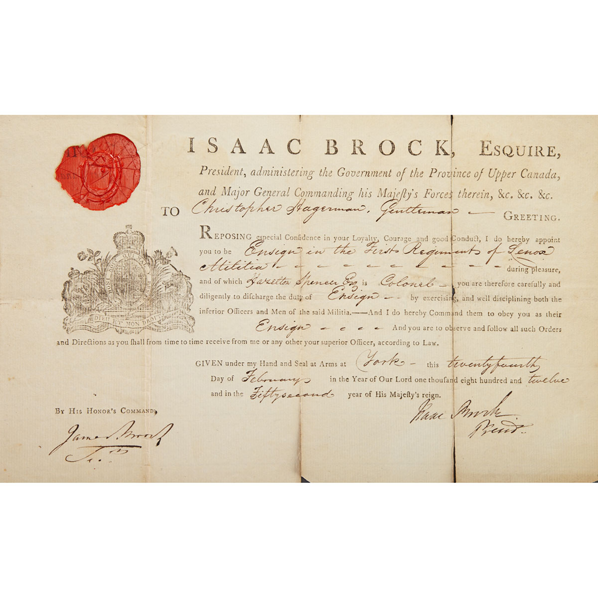 Sir Isaac Brock Appointment of 1777fd
